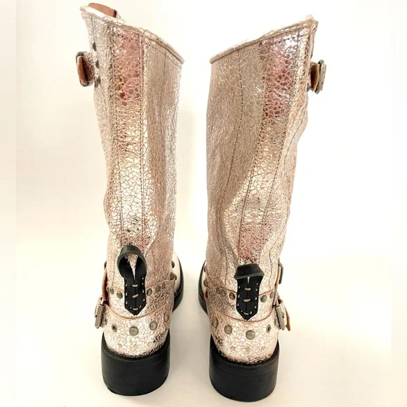 NIB Free People WTF Janey Engineer Boots in Silver Size 9 - Picture 5 of 12